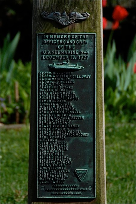 The bronze memorial plaque to the officers and crew of the U.S.S. S-4 in Provincetown, Massachusetts